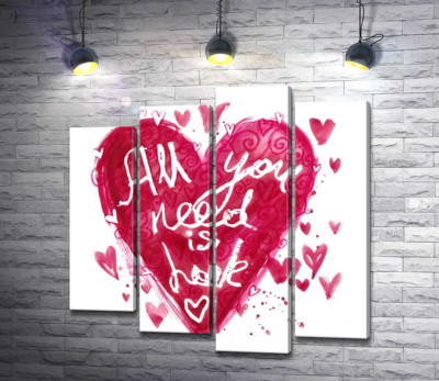 Модульна картина "Серце з написом "all you need is love""