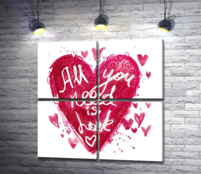 Модульна картина "Серце з написом "all you need is love""