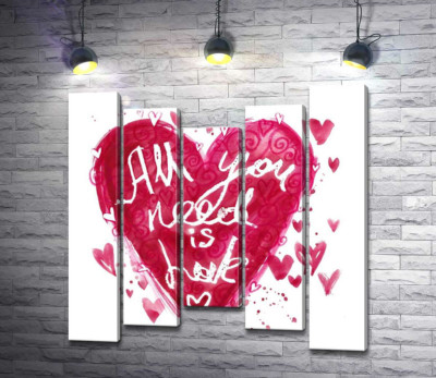 Модульна картина "Серце з написом "all you need is love""