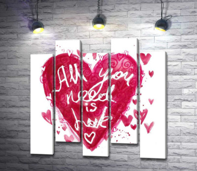 Модульная картина "Сердце с надписью "all you need is love""