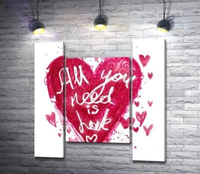 Модульна картина "Серце з написом "all you need is love""