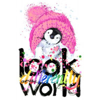 Пингвиненок с розовой шапкой и надписью "look at the world differently"