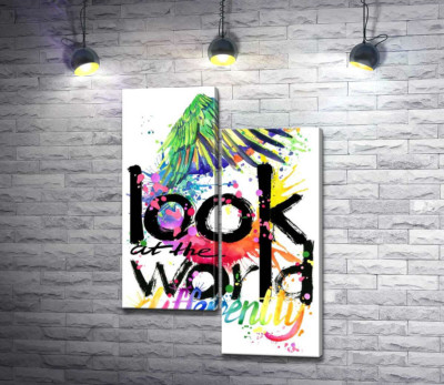 Папуга пролітає над написом "look at the world differently"