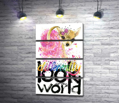 Модульна картина "Чихуахуа в рожевій спідниці над написом "look at the world differently""