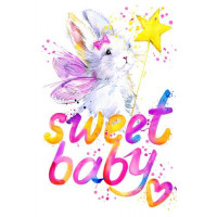 Очаровательный заяц с розовыми крыльями над надписью "sweet baby"