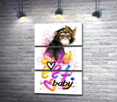 Модна мавпа сидить над написом "sweet baby"