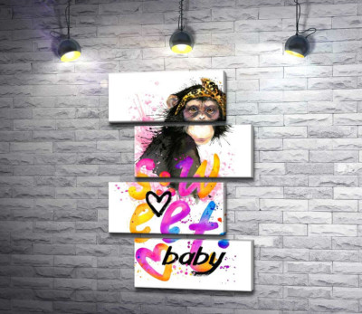 Модульна картина "Модна мавпа сидить над написом "sweet baby""