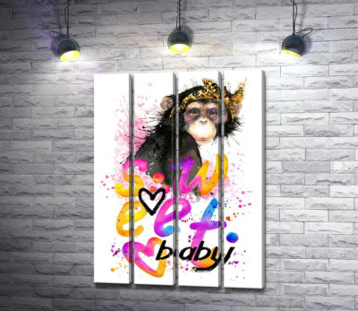 Модульна картина "Модна мавпа сидить над написом "sweet baby""