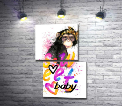 Модульна картина "Модна мавпа сидить над написом "sweet baby""