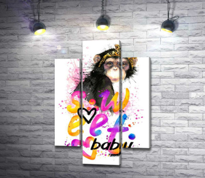 Модульная картина "Модная обезьяна сидит над надписью "sweet baby""