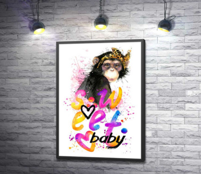 Постер "Модная обезьяна сидит над надписью "sweet baby""