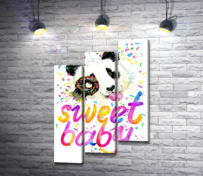 Весела панда з донатсом та написом "sweet baby"