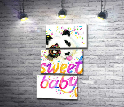 Модульна картина "Весела панда з донатсом та написом "sweet baby""