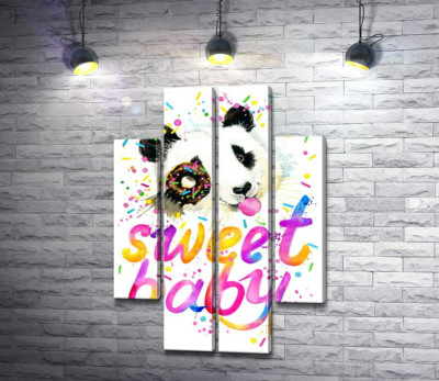 Веселая панда с донатсом и надписью "sweet baby"