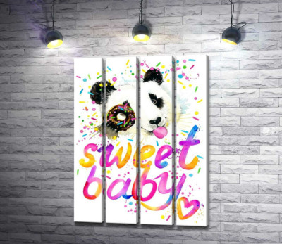 Модульная картина "Веселая панда с донатсом и надписью "sweet baby""