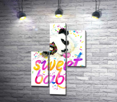 Весела панда з донатсом та написом "sweet baby"