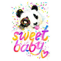 Веселая панда с донатсом и надписью "sweet baby"