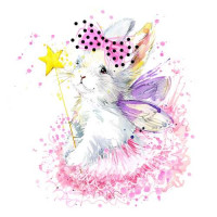 Белый зайчик-фея с фиолетовыми крылышками и волшебной палочкой