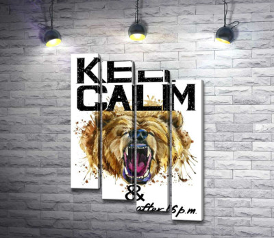 Бурий ведмідь гарчить біля напису "keep calm and don't eat after 6 p.m."