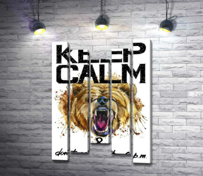 Модульна картина "Бурий ведмідь гарчить біля напису "keep calm and don't eat after 6 p.m.""