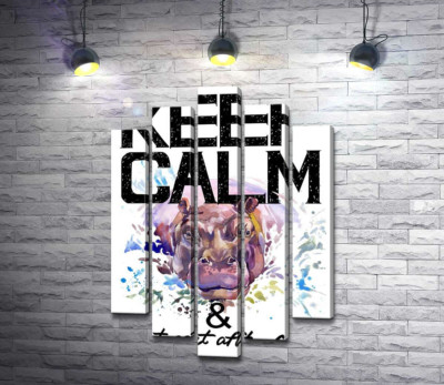 Модульная картина "Бегемот выглядывает из воды между надписью "keep calm and don't eat after 6 p.m.""