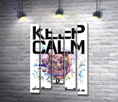 Модульна картина "Бегемот виглядає з води між написом "keep calm and don't eat after 6 p.m.""