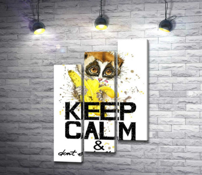 Маленький лемур їсть банан над написом "keep calm and don't eat after 6 p.m."