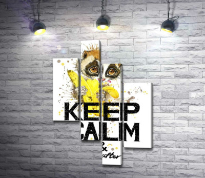 Маленький лемур їсть банан над написом "keep calm and don't eat after 6 p.m."