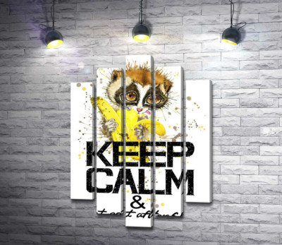 Модульна картина "Маленький лемур їсть банан над написом "keep calm and don't eat after 6 p.m.""