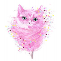 Рожева мордочка кота виглядає з цукрової вати