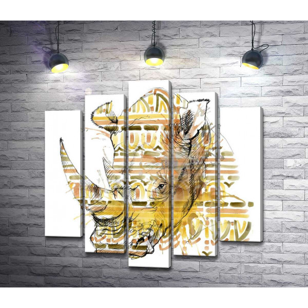 Носорог в узорах пастельного орнамента