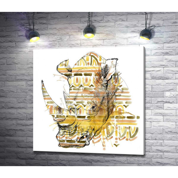 Носорог в узорах пастельного орнамента