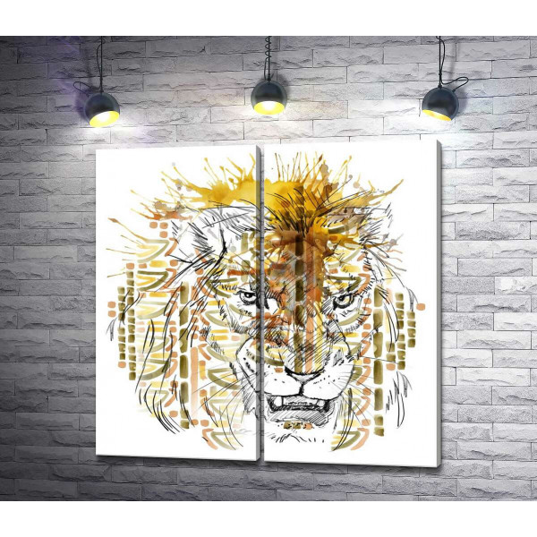 Хищный лев в узорах орнамента