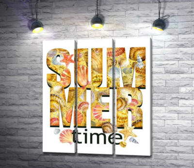 Модульная картина "Надпись "summertime" усыпана морскими ракушками"