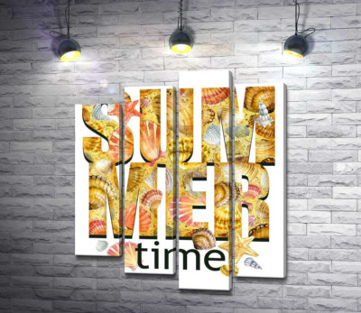 Модульная картина "Надпись "summertime" усыпана морскими ракушками"