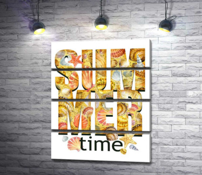 Модульна картина "Напис "summertime" всипаний морськими мушлями"