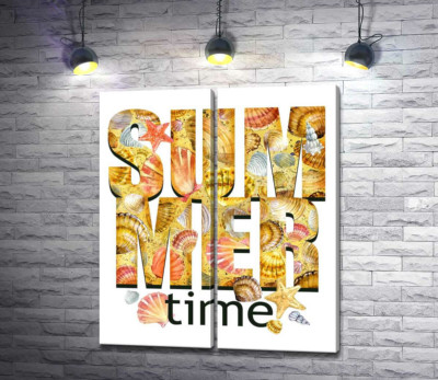 Надпись "summertime" усыпана морскими ракушками