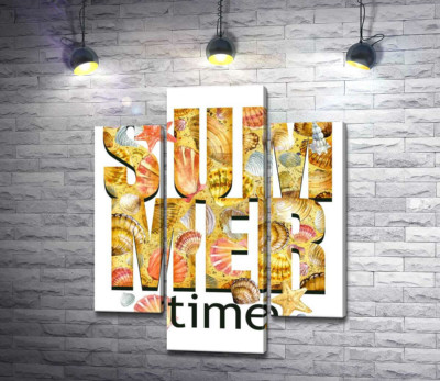 Модульная картина "Надпись "summertime" усыпана морскими ракушками"