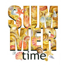 Надпись "summertime" усыпана морскими ракушками