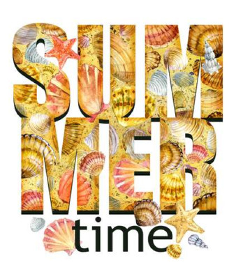 Надпись "summertime" усыпана морскими ракушками