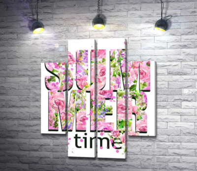 Модульная картина "Розовый узор надписи "summertime""
