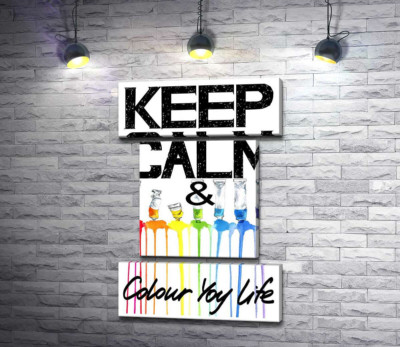 Модульная картина "Краска вытекает из ярких тюбиков на надписи "keep calm and colour your life""