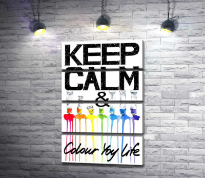 Модульна картина "Фарба витікає з яскравих тюбиків на написі "keep calm and colour your life""