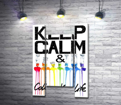 Краска вытекает из ярких тюбиков на надписи "keep calm and colour your life"