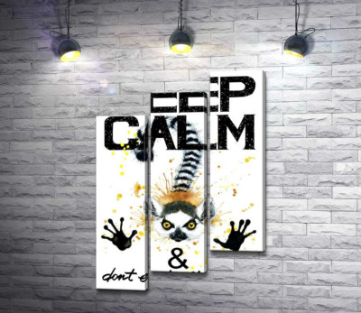 Модульна картина "Лемур тягне лапи вперед під написом "keep calm and don't eat after 6 p.m.""