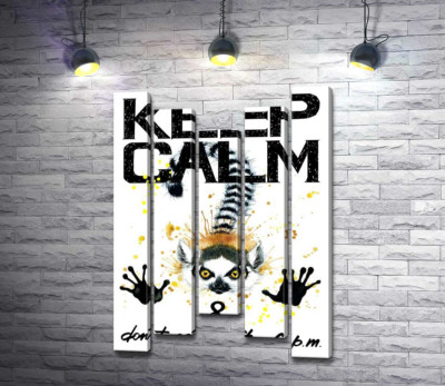 Лемур тягне лапи вперед під написом "keep calm and don't eat after 6 p.m."