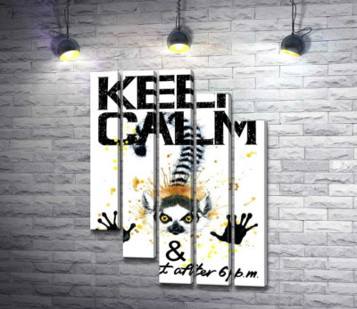 Лемур тягне лапи вперед під написом "keep calm and don't eat after 6 p.m."