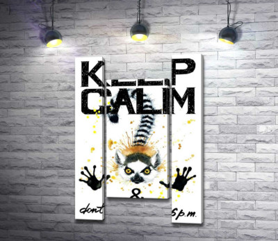 Модульна картина "Лемур тягне лапи вперед під написом "keep calm and don't eat after 6 p.m.""