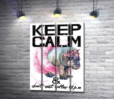 Модульная картина "Бегемот балерина среди надписи "keep calm and don't eat after 6 p.m.""