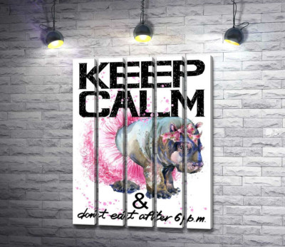 Модульна картина "Бегемот балерина серед напису "keep calm and don't eat after 6 p.m.""